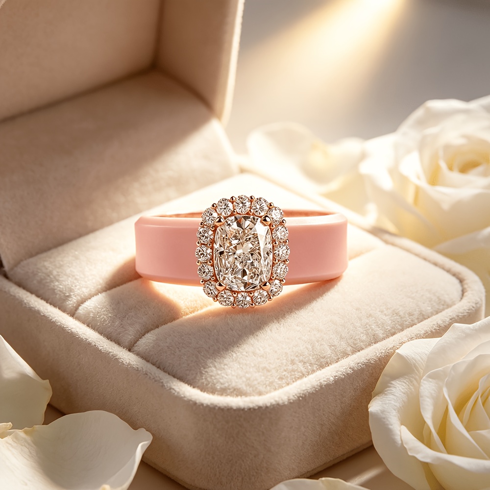 Women's Elegant Silicone Ring with Cushion-Shaped Center Stone